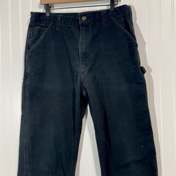 Carhartt B11 Work Dungarees Pants 38x34 Black Cotton Utility Carpenter Jeans USA - Picture 2 of 5